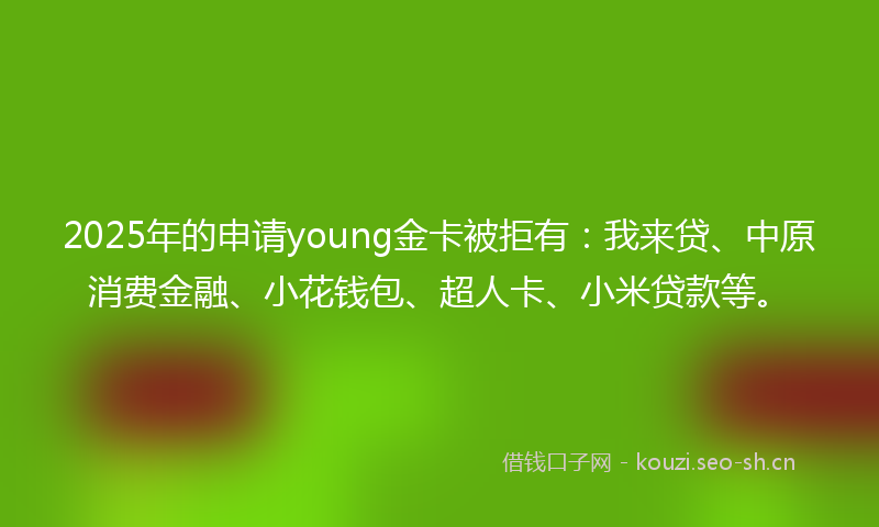 2025年的申请young金卡被拒有：我来贷、中原消费金融、小花钱包、超人卡、小米贷款等。