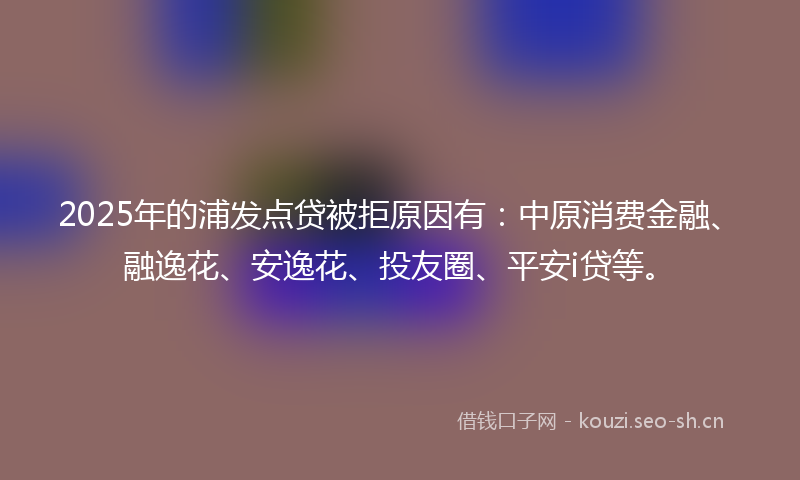 2025年的浦发点贷被拒原因有：中原消费金融、融逸花、安逸花、投友圈、平安i贷等。
