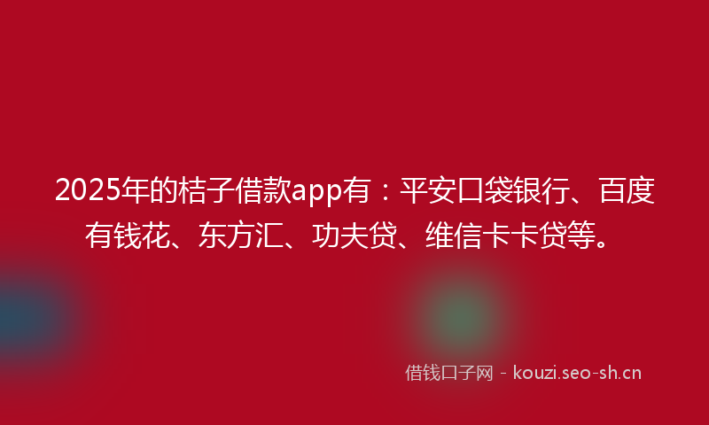 2025年的桔子借款app有：平安口袋银行、百度有钱花、东方汇、功夫贷、维信卡卡贷等。