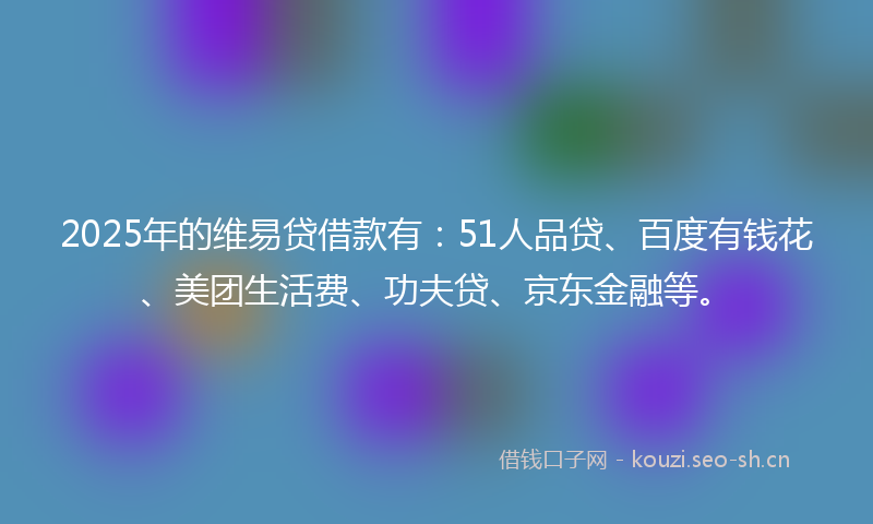2025年的维易贷借款有：51人品贷、百度有钱花、美团生活费、功夫贷、京东金融等。