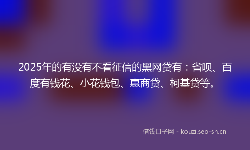 2025年的有没有不看征信的黑网贷有：省呗、百度有钱花、小花钱包、惠商贷、柯基贷等。