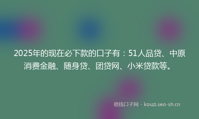 2025年的现在必下款的口子有：51人品贷、中原消费金融、随身贷、团贷网、小米贷款等。