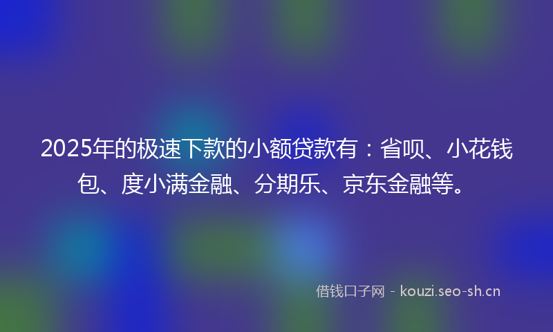 2025年的极速下款的小额贷款有：省呗、小花钱包、度小满金融、分期乐、京东金融等。