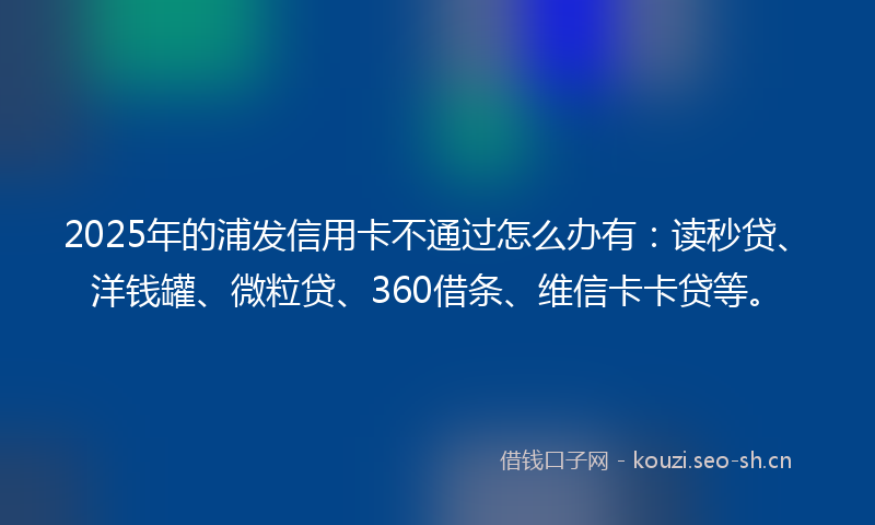 2025年的浦发信用卡不通过怎么办有：读秒贷、洋钱罐、微粒贷、360借条、维信卡卡贷等。