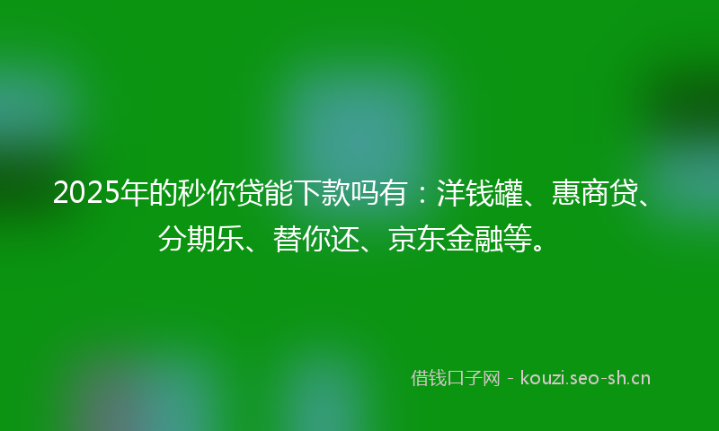 2025年的秒你贷能下款吗有：洋钱罐、惠商贷、分期乐、替你还、京东金融等。