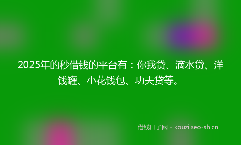 2025年的秒借钱的平台有：你我贷、滴水贷、洋钱罐、小花钱包、功夫贷等。