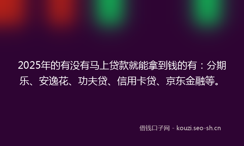 2025年的有没有马上贷款就能拿到钱的有：分期乐、安逸花、功夫贷、信用卡贷、京东金融等。