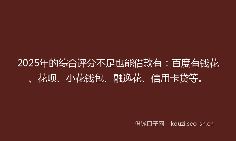 2025年的综合评分不足也能借款有：百度有钱花、花呗、小花钱包、融逸花、信用卡贷等。