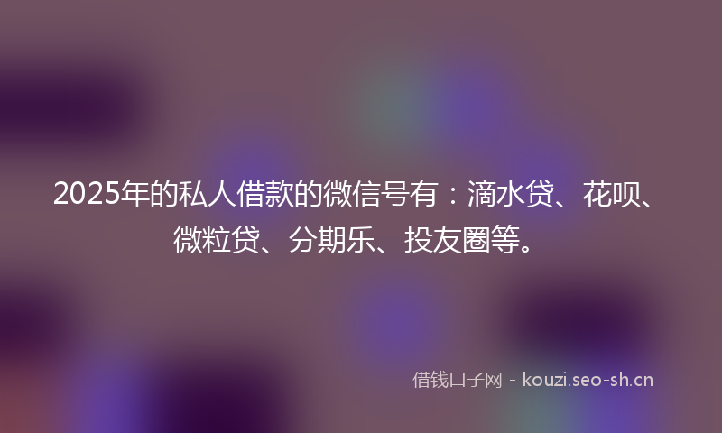 2025年的私人借款的微信号有：滴水贷、花呗、微粒贷、分期乐、投友圈等。