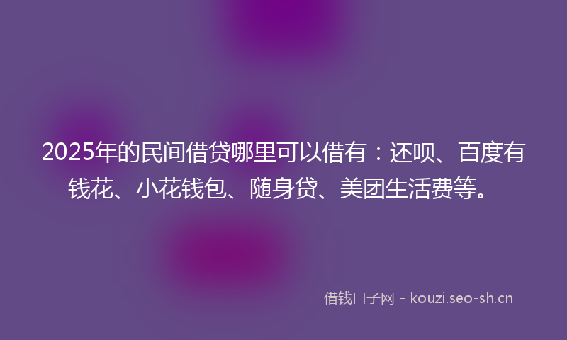 2025年的民间借贷哪里可以借有：还呗、百度有钱花、小花钱包、随身贷、美团生活费等。