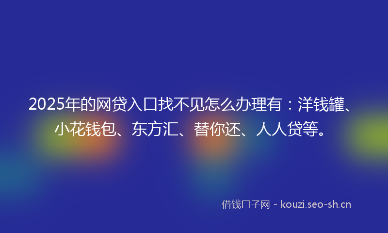 2025年的网贷入口找不见怎么办理有：洋钱罐、小花钱包、东方汇、替你还、人人贷等。