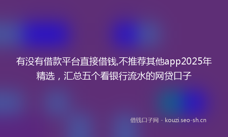 有没有借款平台直接借钱,不推荐其他app2025年精选，汇总五个看银行流水的网贷口子