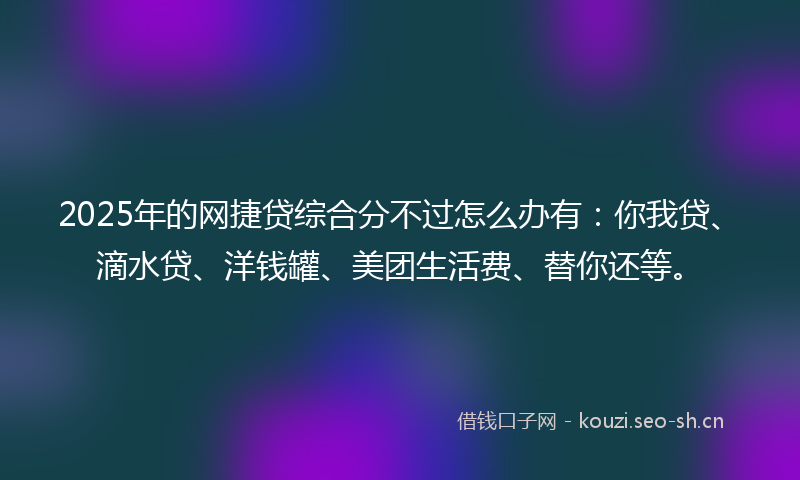 2025年的网捷贷综合分不过怎么办有：你我贷、滴水贷、洋钱罐、美团生活费、替你还等。