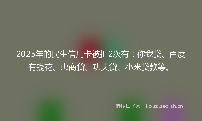 2025年的民生信用卡被拒2次有：你我贷、百度有钱花、惠商贷、功夫贷、小米贷款等。