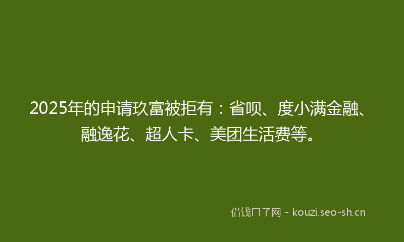 2025年的申请玖富被拒有：省呗、度小满金融、融逸花、超人卡、美团生活费等。