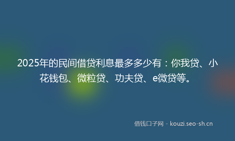 2025年的民间借贷利息最多多少有：你我贷、小花钱包、微粒贷、功夫贷、e微贷等。