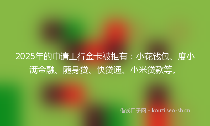 2025年的申请工行金卡被拒有：小花钱包、度小满金融、随身贷、快贷通、小米贷款等。