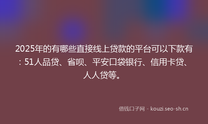 2025年的有哪些直接线上贷款的平台可以下款有：51人品贷、省呗、平安口袋银行、信用卡贷、人人贷等。