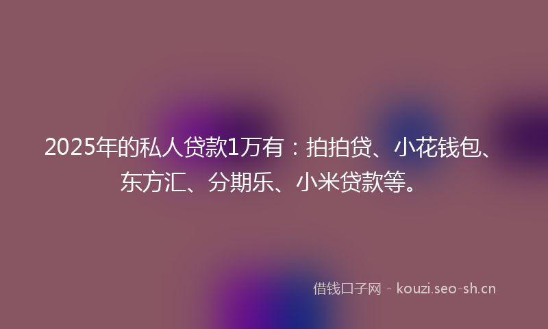2025年的私人贷款1万有：拍拍贷、小花钱包、东方汇、分期乐、小米贷款等。