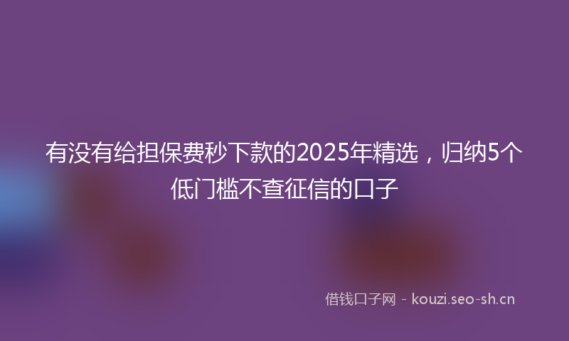 有没有给担保费秒下款的2025年精选，归纳5个低门槛不查征信的口子