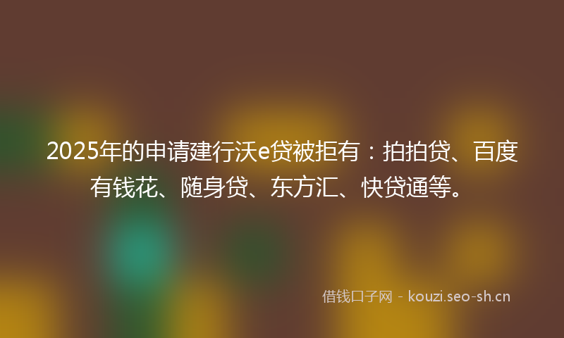 2025年的申请建行沃e贷被拒有：拍拍贷、百度有钱花、随身贷、东方汇、快贷通等。