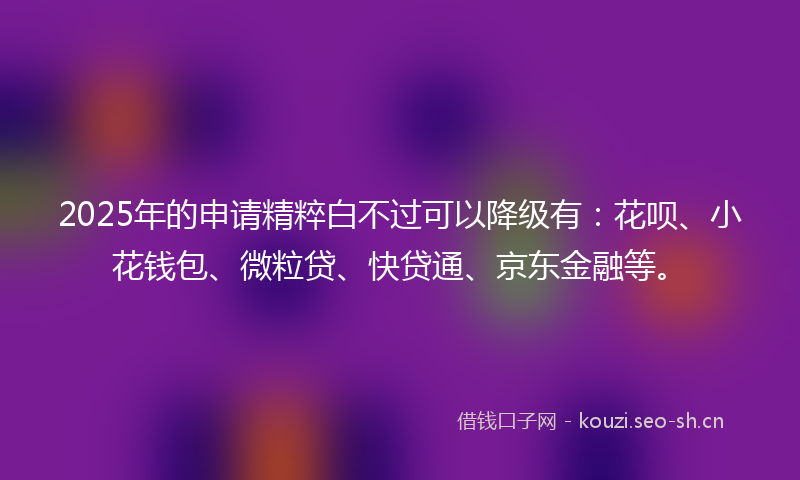 2025年的申请精粹白不过可以降级有：花呗、小花钱包、微粒贷、快贷通、京东金融等。