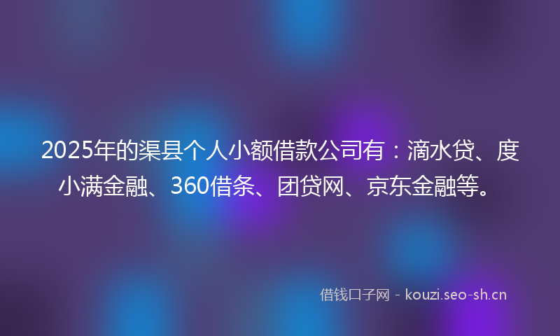 2025年的渠县个人小额借款公司有：滴水贷、度小满金融、360借条、团贷网、京东金融等。