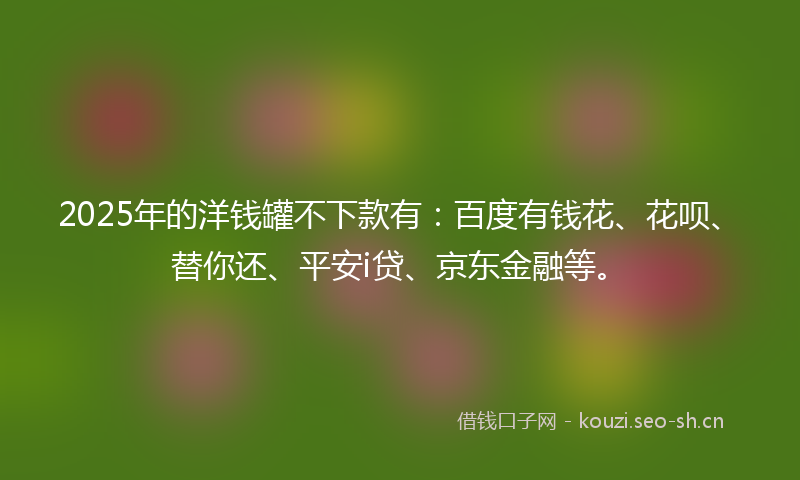 2025年的洋钱罐不下款有：百度有钱花、花呗、替你还、平安i贷、京东金融等。