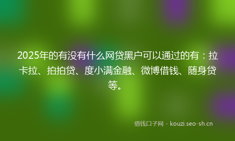 2025年的有没有什么网贷黑户可以通过的有：拉卡拉、拍拍贷、度小满金融、微博借钱、随身贷等。