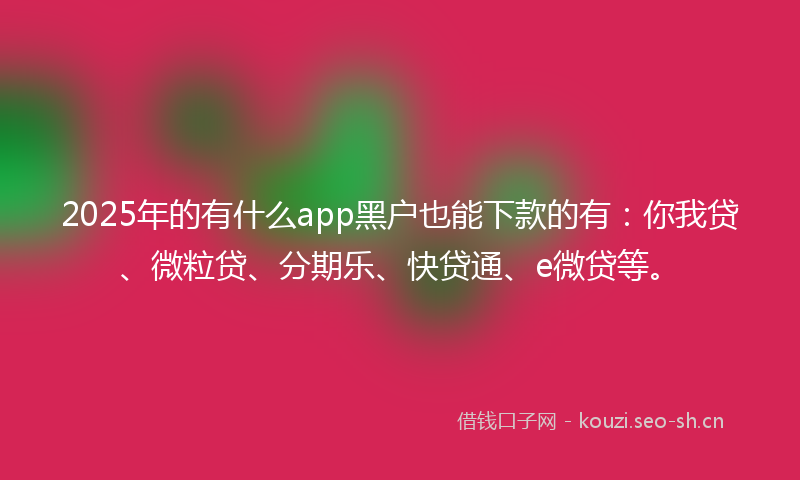 2025年的有什么app黑户也能下款的有：你我贷、微粒贷、分期乐、快贷通、e微贷等。