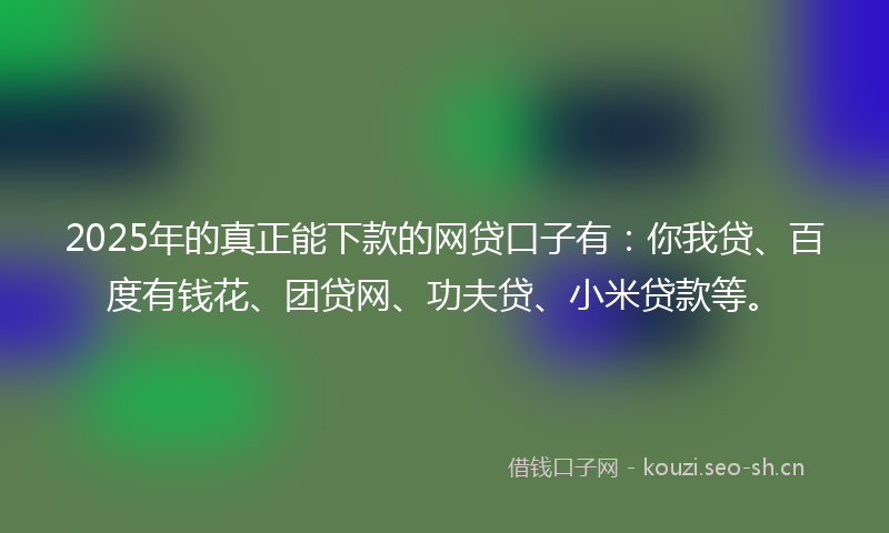 2025年的真正能下款的网贷口子有：你我贷、百度有钱花、团贷网、功夫贷、小米贷款等。