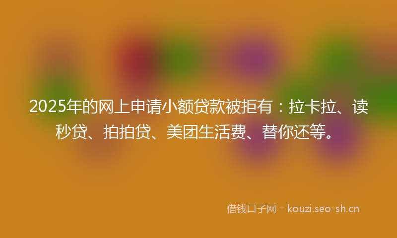 2025年的网上申请小额贷款被拒有：拉卡拉、读秒贷、拍拍贷、美团生活费、替你还等。