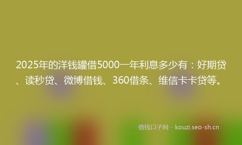 2025年的洋钱罐借5000一年利息多少有：好期贷、读秒贷、微博借钱、360借条、维信卡卡贷等。