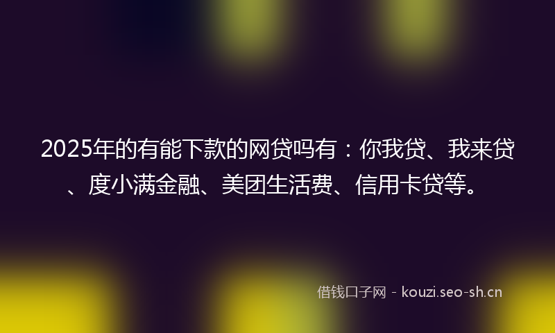 2025年的有能下款的网贷吗有：你我贷、我来贷、度小满金融、美团生活费、信用卡贷等。