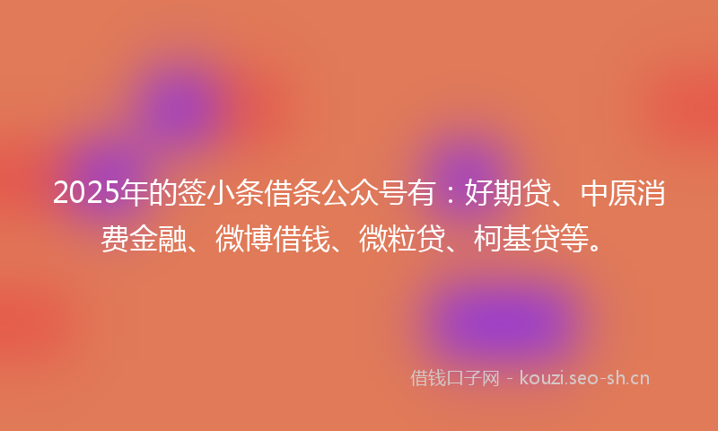 2025年的签小条借条公众号有：好期贷、中原消费金融、微博借钱、微粒贷、柯基贷等。