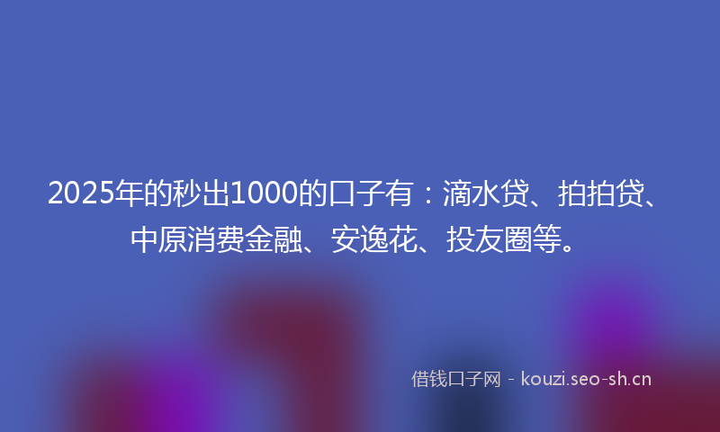 2025年的秒出1000的口子有：滴水贷、拍拍贷、中原消费金融、安逸花、投友圈等。