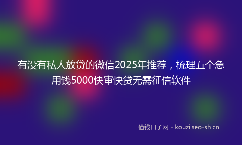 有没有私人放贷的微信2025年推荐，梳理五个急用钱5000快审快贷无需征信软件