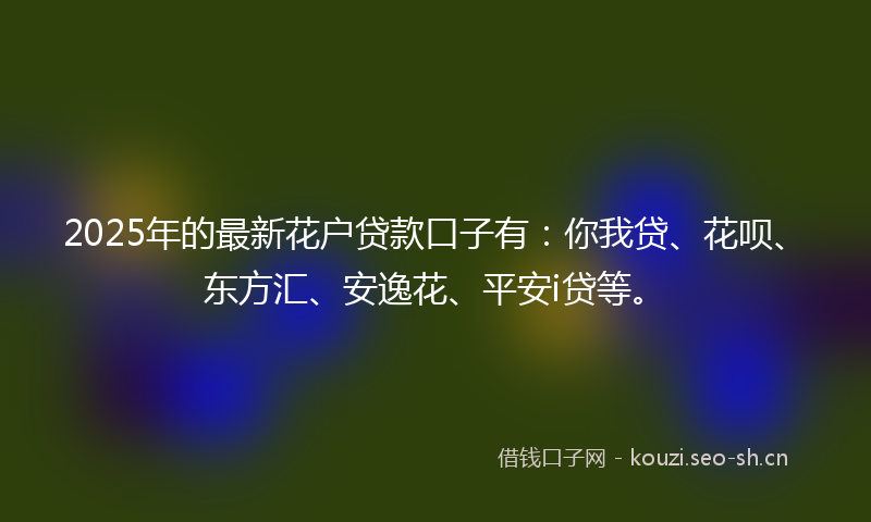 2025年的最新花户贷款口子有:你我贷、花呗、东方汇、安逸花、平安i贷等。