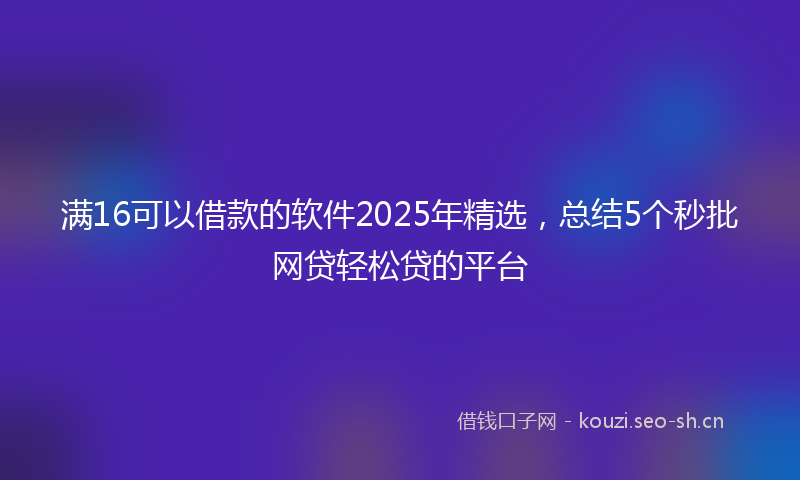 满16可以借款的软件2025年精选，总结5个秒批网贷轻松贷的平台