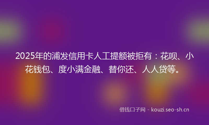 2025年的浦发信用卡人工提额被拒有：花呗、小花钱包、度小满金融、替你还、人人贷等。