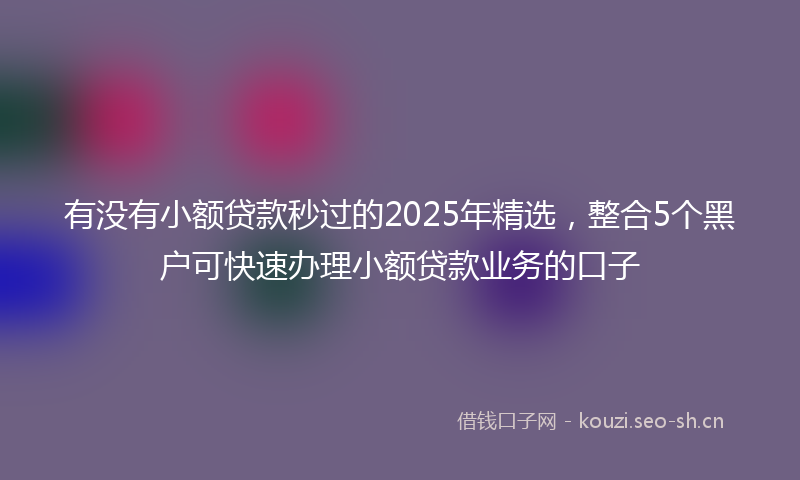 有没有小额贷款秒过的2025年精选，整合5个黑户可快速办理小额贷款业务的口子