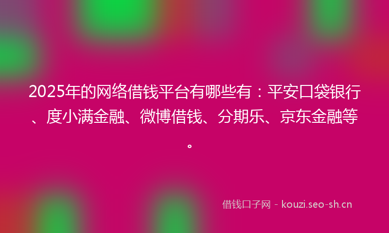2025年的网络借钱平台有哪些有：平安口袋银行、度小满金融、微博借钱、分期乐、京东金融等。