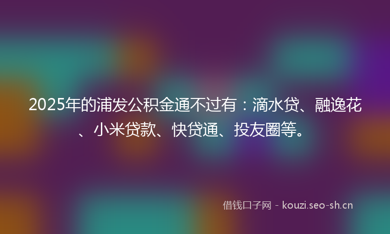 2025年的浦发公积金通不过有：滴水贷、融逸花、小米贷款、快贷通、投友圈等。