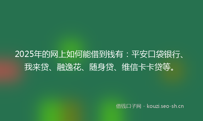 2025年的网上如何能借到钱有：平安口袋银行、我来贷、融逸花、随身贷、维信卡卡贷等。