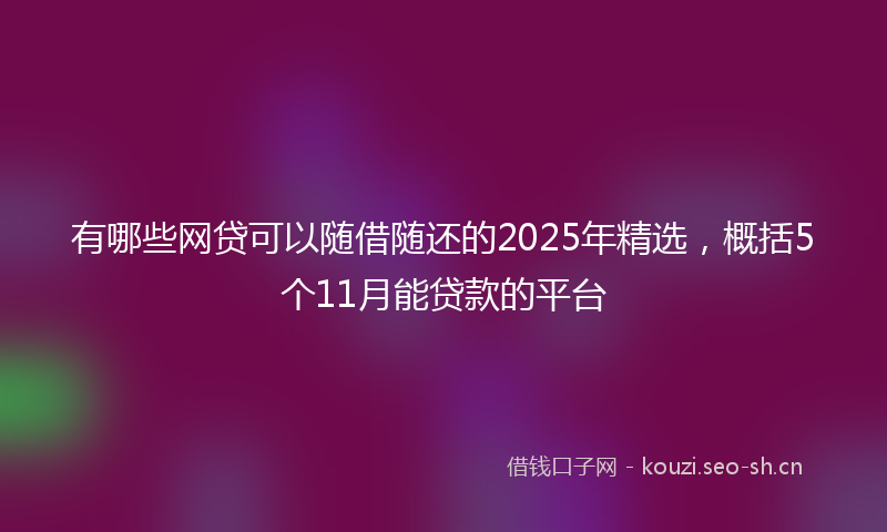有哪些网贷可以随借随还的2025年精选，概括5个11月能贷款的平台