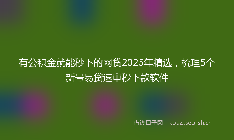 有公积金就能秒下的网贷2025年精选，梳理5个新号易贷速审秒下款软件