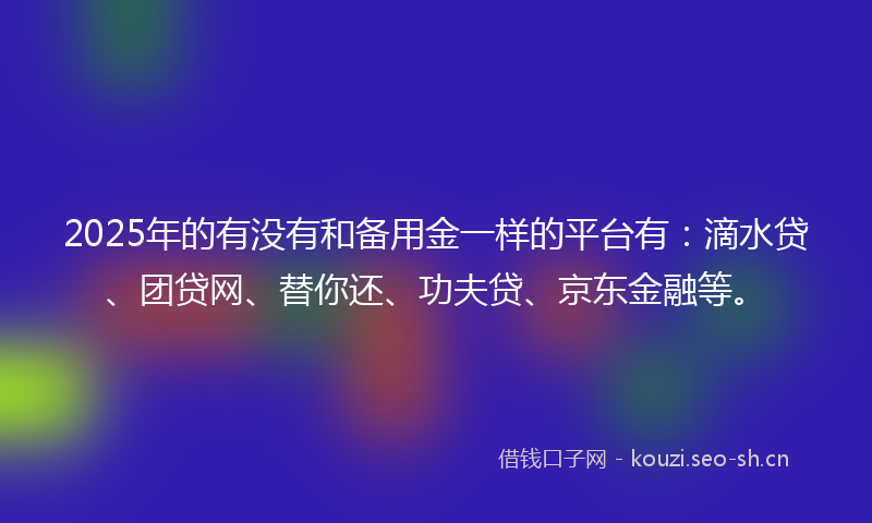 2025年的有没有和备用金一样的平台有：滴水贷、团贷网、替你还、功夫贷、京东金融等。