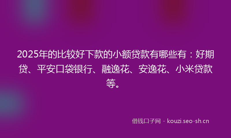 2025年的比较好下款的小额贷款有哪些有：好期贷、平安口袋银行、融逸花、安逸花、小米贷款等。