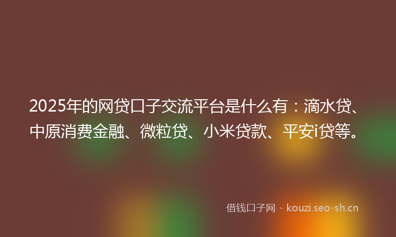 2025年的网贷口子交流平台是什么有：滴水贷、中原消费金融、微粒贷、小米贷款、平安i贷等。