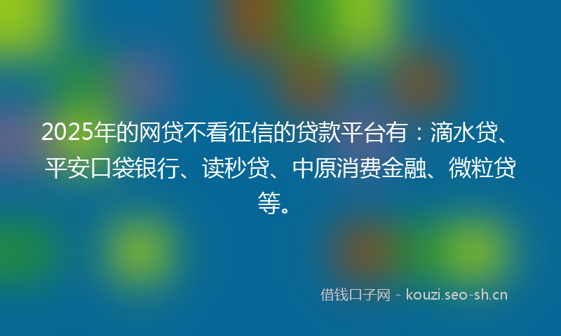 2025年的网贷不看征信的贷款平台有：滴水贷、平安口袋银行、读秒贷、中原消费金融、微粒贷等。